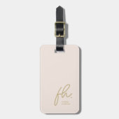 Étiquette À Bagage Script Monogramme Moderne Simple élégant Blush Gol (Devant Vertical)