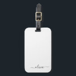 Étiquette À Bagage Script Monogramme Nom Féminin Noir Blanc Moderne<br><div class="desc">Oreiller de signature de script de monogramme argent et blanc Ajoutez votre propre nom. L'étiquette de bagage est le cadeau parfait pour un 16e anniversaire,  un mariage,  une douche de mariée,  une douche de bébé ou une soirée de filles pour quelqu'un qui aime un style chic élégant et moderne.</div>