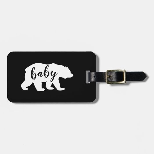 Étiquette À Bagage Script noir et blanc moderne bébé ours Silhouette (Devant horizontal)