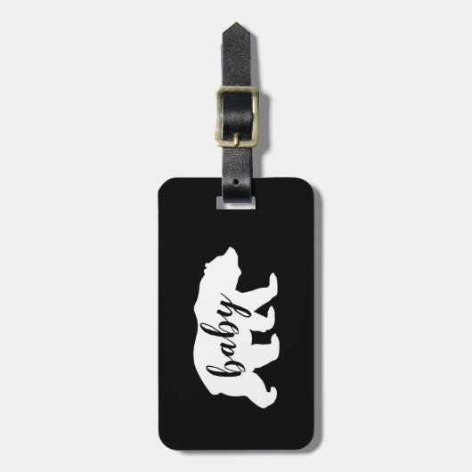 Étiquette À Bagage Script noir et blanc moderne bébé ours Silhouette (Devant Vertical)