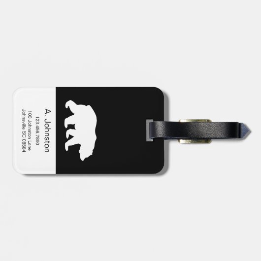 Étiquette À Bagage Script noir et blanc moderne bébé ours Silhouette (Dos horizontal)