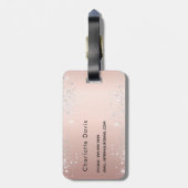 Étiquette À Bagage Script rose or argent nom (Dos Vertical)