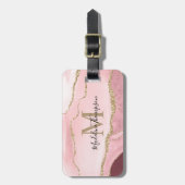 Étiquette À Bagage Script tendance Blush Rose Agate Geode Gold Monogr (Devant Vertical)