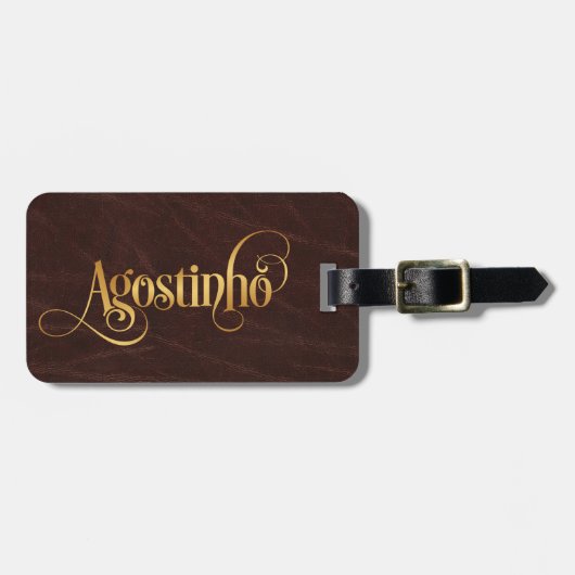 Étiquette À Bagage Script Tourbillonnant personnalisé Agostinho en cu (Devant horizontal)