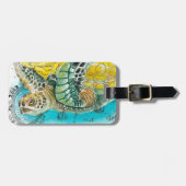 Étiquette À Bagage Sea Turtle Watercolor (Devant horizontal)