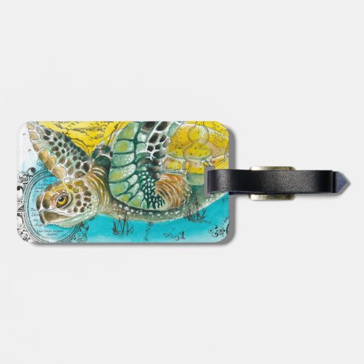 Étiquette À Bagage Sea Turtle Watercolor (Dos horizontal)