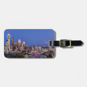 Étiquette À Bagage Seattle, centre-ville et mont Rainier au crépuscul