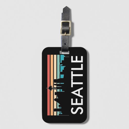 Étiquette À Bagage Seattle Washington Retro Sunset Skyline tendance (Devant Vertical)