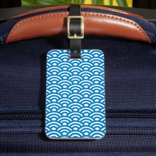Étiquette À Bagage Seigaiha, Vagues, Japonais, Bleu et Blanc