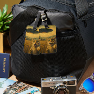 Étiquette À Bagage Selfie De Chat Avec Alien UFO Drôle Cadeaux De Cha