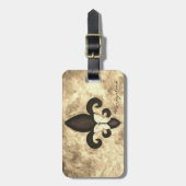 Étiquette À Bagage Sepia Butterfleur | Tan Butterfly on Fleur de Lis (Devant Vertical)