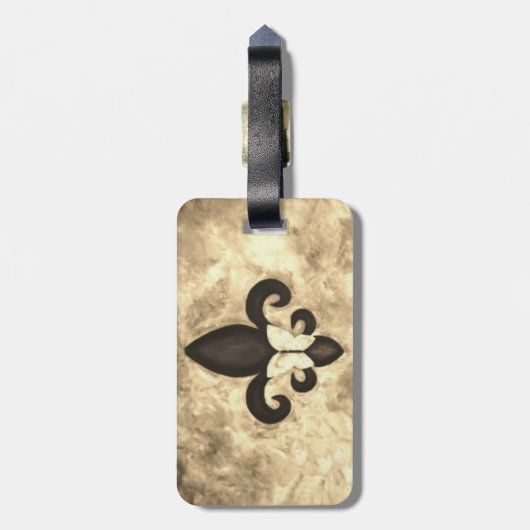 Étiquette À Bagage Sepia Butterfleur | Tan Butterfly on Fleur de Lis (Dos Vertical)