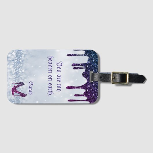 Étiquette À Bagage Séquins Violets, Talons (Devant Horizontal)