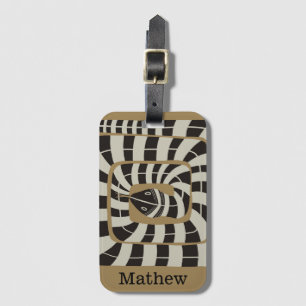 Étiquette À Bagage Serpent Abstrait rayé amusant dans les tons neutre