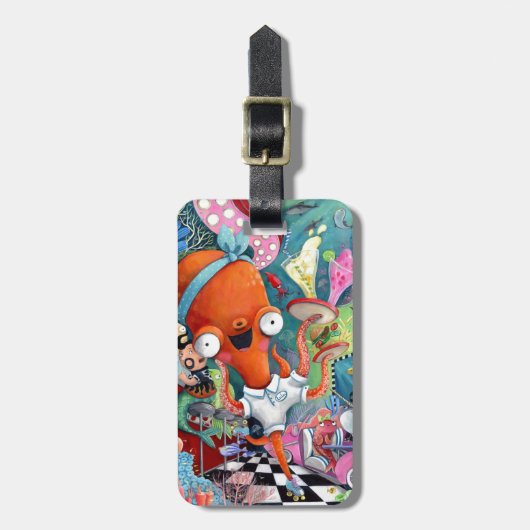 Étiquette À Bagage Serveuse de poulpe dans la barre sous-marine de (Devant Vertical)