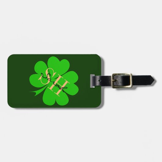 Étiquette À Bagage Shamrock & Lucky Clover feuille monogrammed / Irla (Devant horizontal)