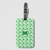 Étiquette À Bagage Shamrock monogramme personnalisé motif vert Lugga (Devant Vertical)