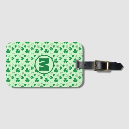 Étiquette À Bagage Shamrock monogramme personnalisé motif vert Lugga (Devant Horizontal)
