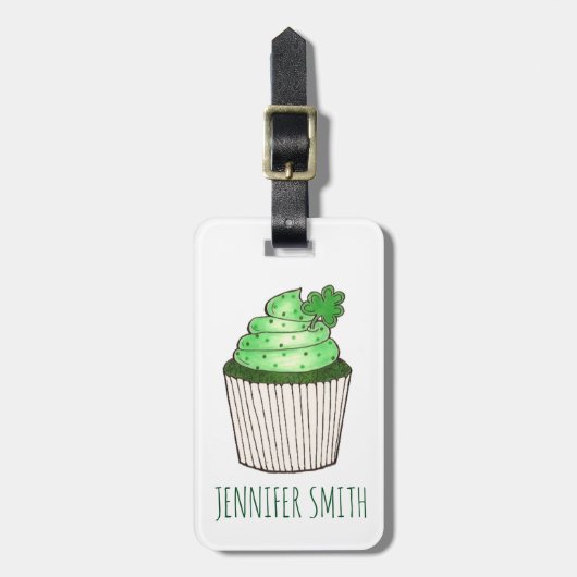 Étiquette À Bagage Shamrock vert Cupcake St. Patrick's Day (Devant Vertical)