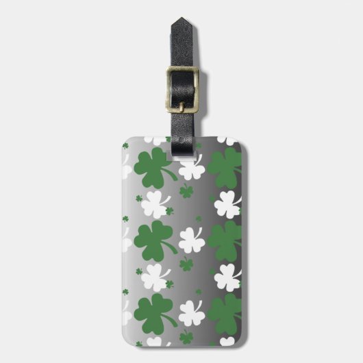 Étiquette À Bagage Shamrock, vert et blanc sur terrain grisé (Devant Vertical)