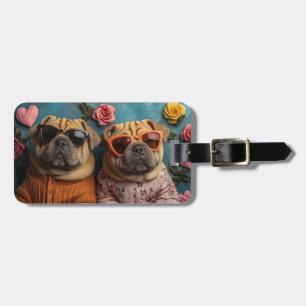Étiquette À Bagage Shar Pei avec des roses de cœur pour la Saint-Vale