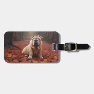 Étiquette À Bagage Shar Pei dans l'automne Feuilles automne Inspire