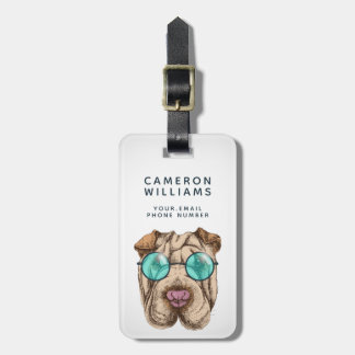 Étiquette À Bagage Sharpei dans des lunettes de soleil | ajoutent