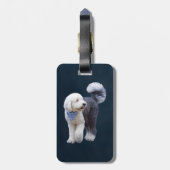Étiquette À Bagage Sheepadoodle avec écharpe à carreaux bleus (Dos Vertical)