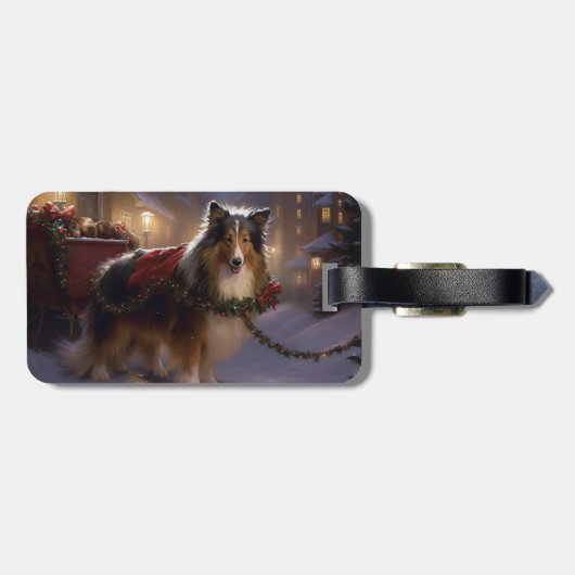 Étiquette À Bagage Sheltie Saison des Fêtes de Noël (Dos horizontal)