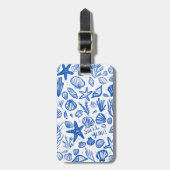 Étiquette À Bagage SHELYEAH Seashells Plage Vacances CUSTOM Blue (Devant Vertical)