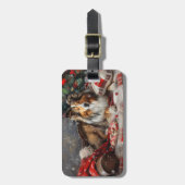 Étiquette À Bagage Shetland Sheepdog Festif de Noël (Devant Vertical)