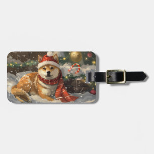 Étiquette À Bagage Shiba Inu Chien Festive de Noël