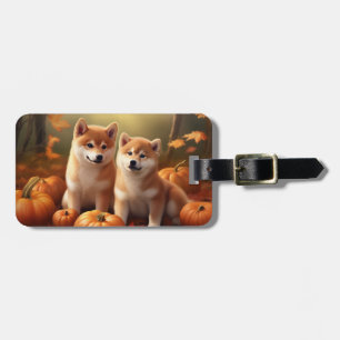 Étiquette À Bagage Shiba Inu Chiot Automne Citrouille de plaisir