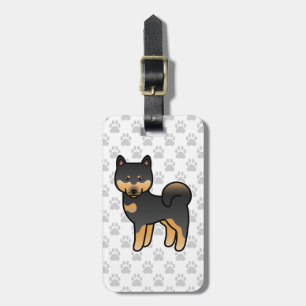 Étiquette À Bagage Shiba Inu de dessin animé noir et feu