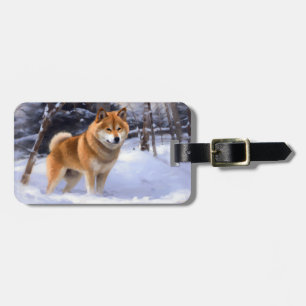 Étiquette À Bagage Shiba Inu Qu'il neige Noël