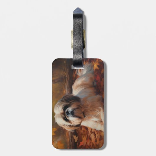 Étiquette À Bagage Shih Tzu à l'automne Feuilles automne Inspire (Dos Vertical)