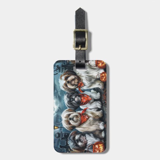 Étiquette À Bagage Shih Tzu Halloween Éffrayant (Devant Vertical)