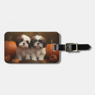 Étiquette À Bagage Shih Tzu Puppy Automne Citrouille de plaisir