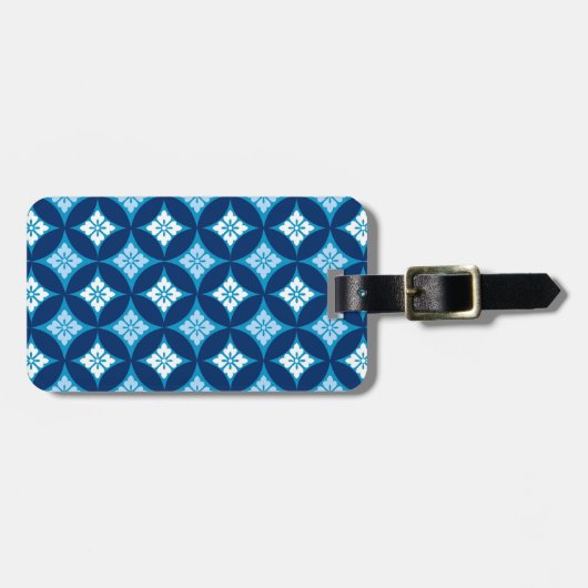 Étiquette À Bagage Shippo avec Motif Fleur, Indigo Bleu et Blanc (Devant horizontal)