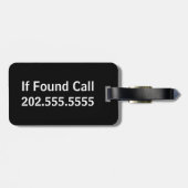 Étiquette À Bagage Si Trouvé Numéro de Téléphone Noir Blanc Modèle (Dos horizontal)