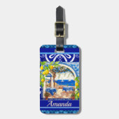 Étiquette À Bagage Sicilienne Méditerranée majolica agrus carreaux bl (Devant Vertical)