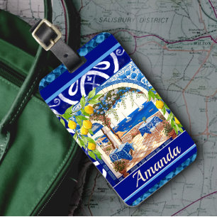 Étiquette À Bagage Sicilienne Méditerranée majolica agrus carreaux bl