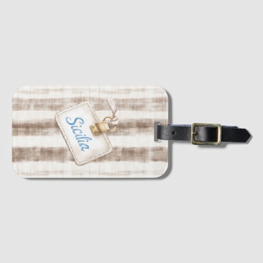Étiquette À Bagage Sicily Cream Rustic Brown Stripes (Devant Horizontal)