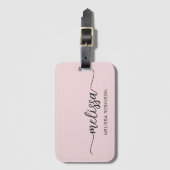 Étiquette À Bagage Signature en écriture cursive avec monogramme rose (Devant Vertical)