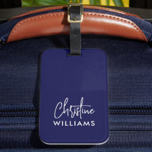 Étiquette À Bagage Signature Monogramme manuscrit bleu