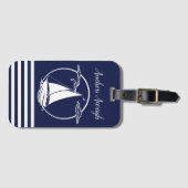 Étiquette À Bagage silhouette/ancrages de voilier blanc marine (Devant Horizontal)