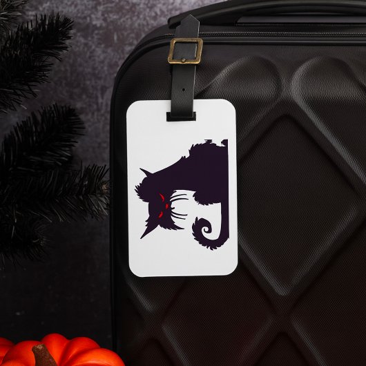 Étiquette À Bagage Silhouette de chat noir malin avec yeux rouges