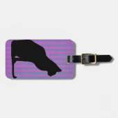 Étiquette À Bagage Silhouette de chat noir sur les rayures pourpres (Devant horizontal)