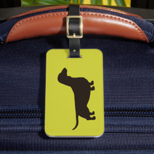 Étiquette À Bagage Silhouette de teckel sur fond vert (couleur person