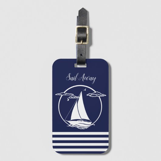 Étiquette À Bagage Silhouette de voilier blanc nautique/départ (Devant Vertical)